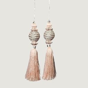 2 Pc Pink Victorian Christmas Ornaments Rhinestones Tassels Shabby Chic NEW